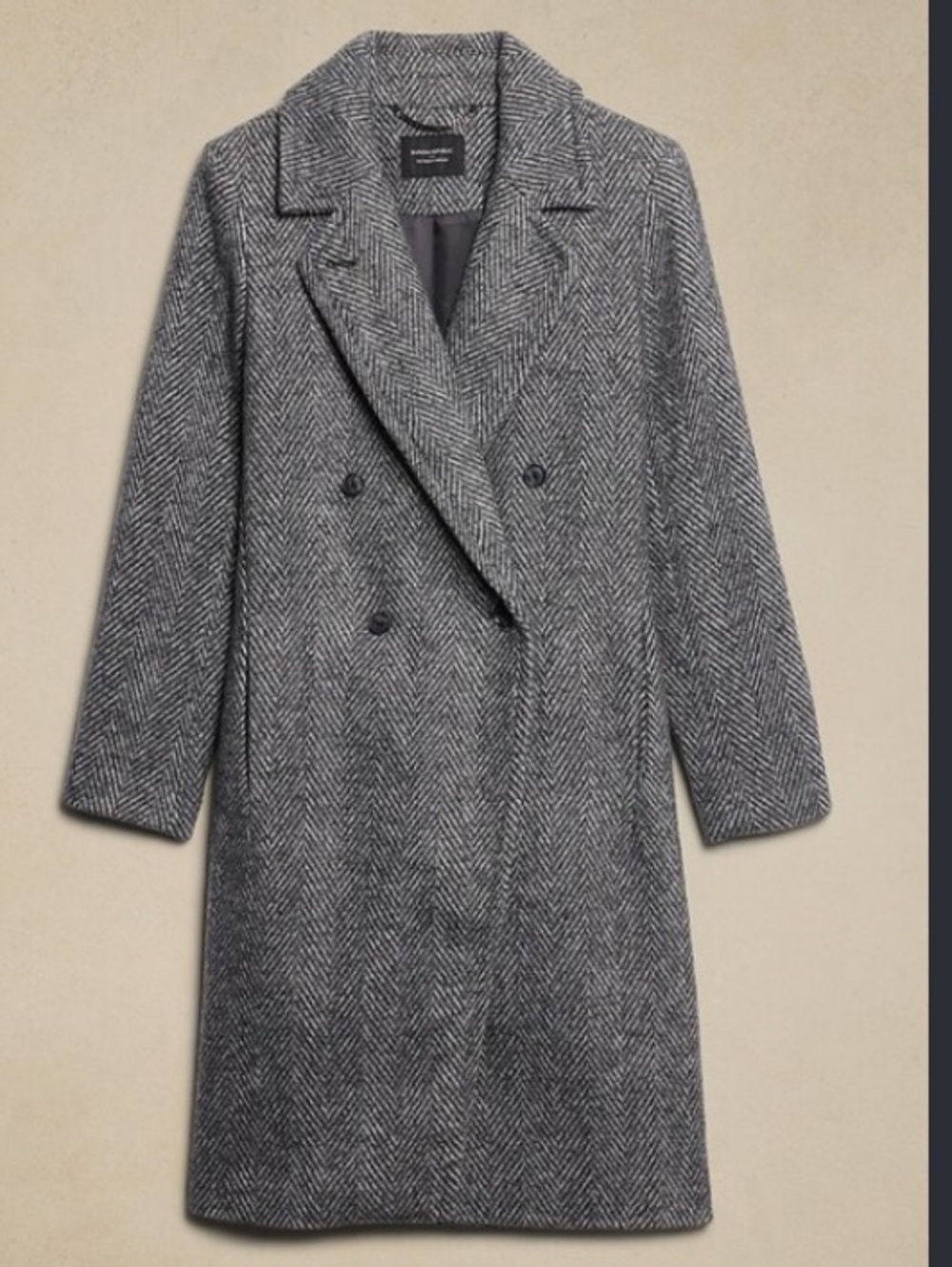 Banana Republic Navy Herringbone Timeless Double Breasted Topcoat